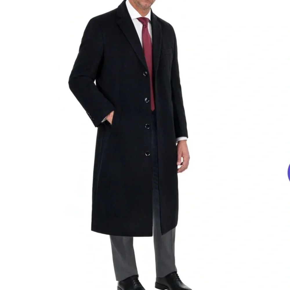 Arthur Black Men’s Single Breasted Wool Cashmere Full Length Overcoat Black 46R
